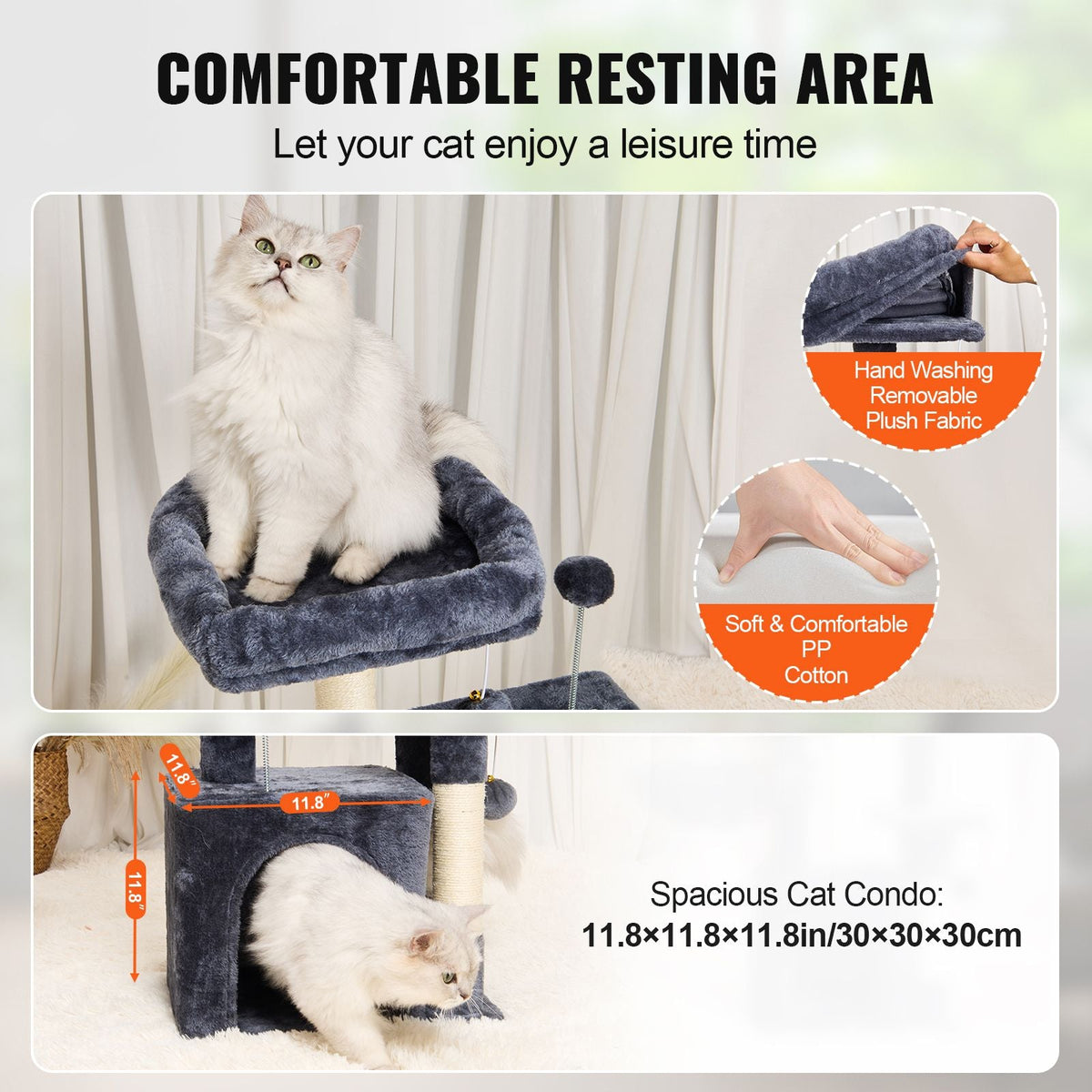 Cat Tree for Indoor Cats, 31.4" Cat Tower with Cat Condo, Sisal Scratching Post, Hammock, Top Perch, Jumping Platform, Cat House with Hang Ball, Cat Furniture Activity Center, Dark Grey