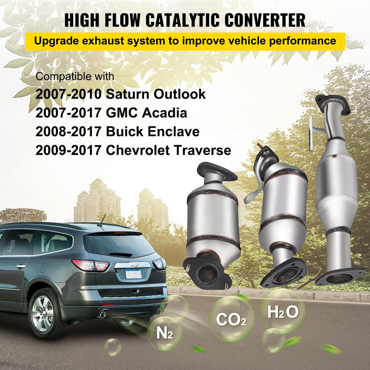 Catalytic Converter, 3 Pcs Exhaust Pipe Stainless Steel High Flow Cat, for Chevrolet Traverse 09-17 3.6L V6/Buick Enclave 07-10/GMC Acadia 07-17/Saturn Outlook 3.6L 07-10 (EPA Compliant)
