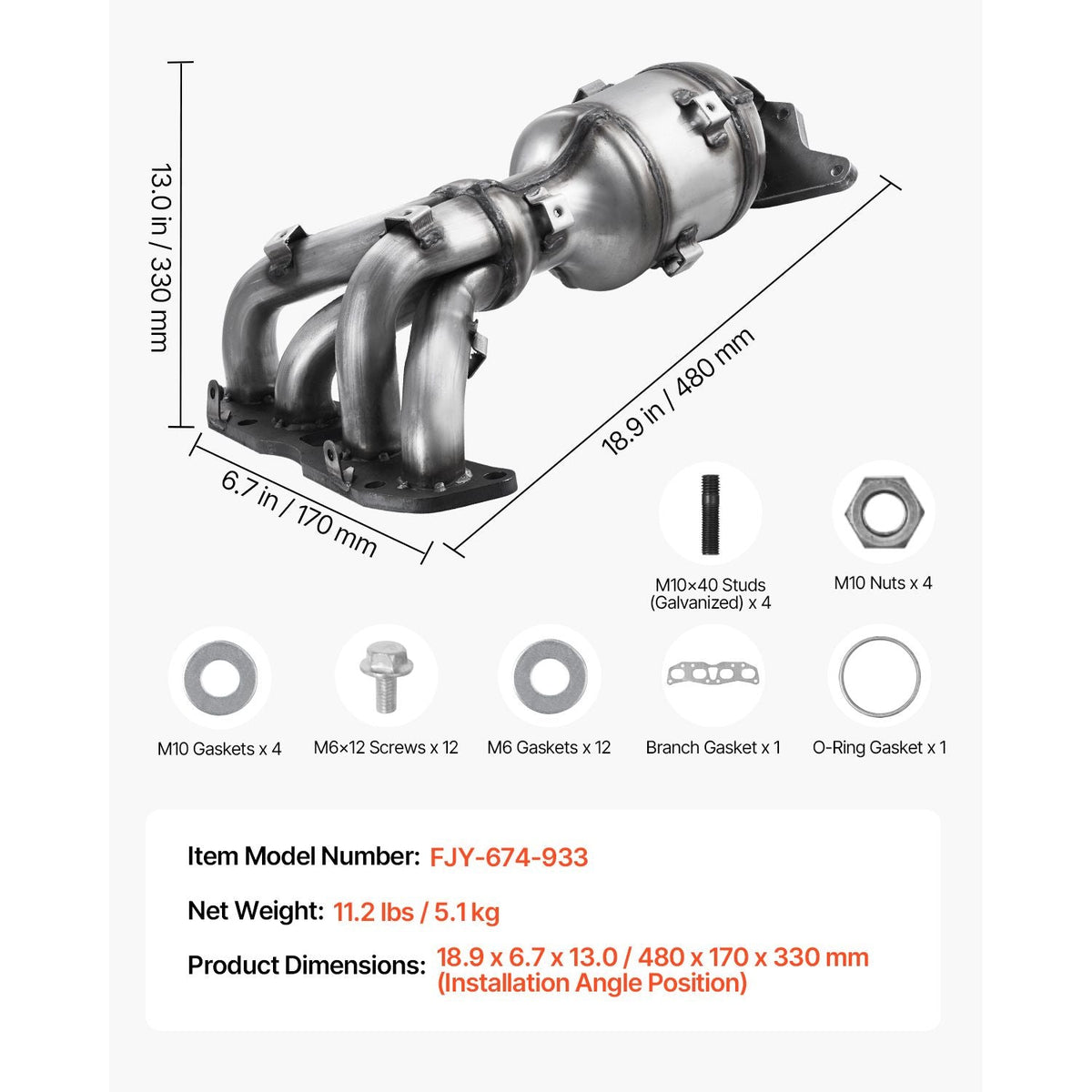 Catalytic Converter, Compatible with Nissan Altima 2007 2008 2009 2010 2011 2012 2013 2.5L L4, Front, Replacement OE 674-933, Stainless Steel High Flow Converter, for Exhaust Gas Purification