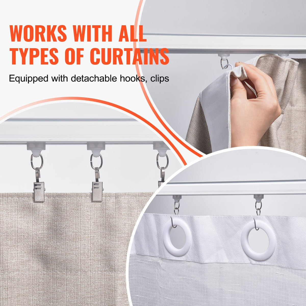 Ceiling Curtain Track Set, 11.8 FT/3.6 Meter, Sliding Ceiling Track System for Curtains, Room Divider Curtain Track Ceiling/Wall Mounted for Living Room Bedroom with Hooks and Hardware, White