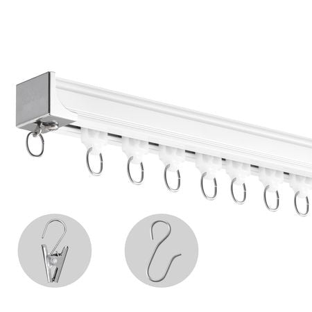 Ceiling Curtain Track Set, 11.8 FT/3.6 Meter, Sliding Ceiling Track System for Curtains, Room Divider Curtain Track Ceiling/Wall Mounted for Living Room Bedroom with Hooks and Hardware, White