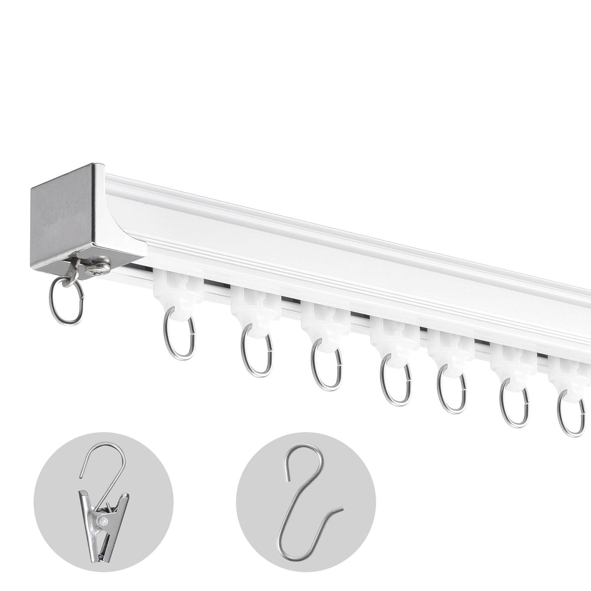 Ceiling Curtain Track Set, 8.9 FT/2.7 Meter, Sliding Ceiling Track System for Curtains, Room Divider Curtain Track Ceiling/Wall Mounted for Living Room Bedroom with Hooks and Hardware, White