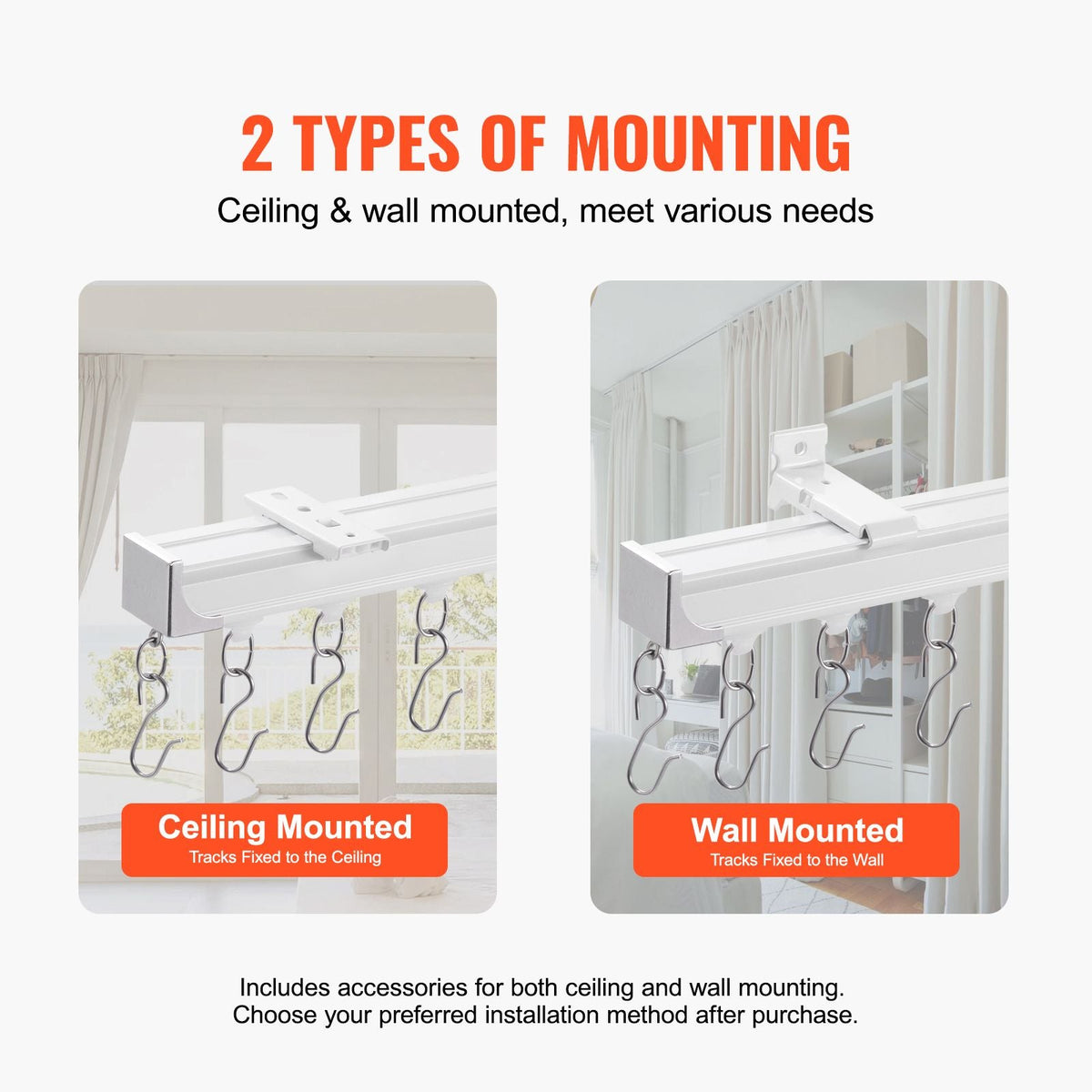 Ceiling Curtain Track Set, 8.9 FT/2.7 Meter, Sliding Ceiling Track System for Curtains, Room Divider Curtain Track Ceiling/Wall Mounted for Living Room Bedroom with Hooks and Hardware, White