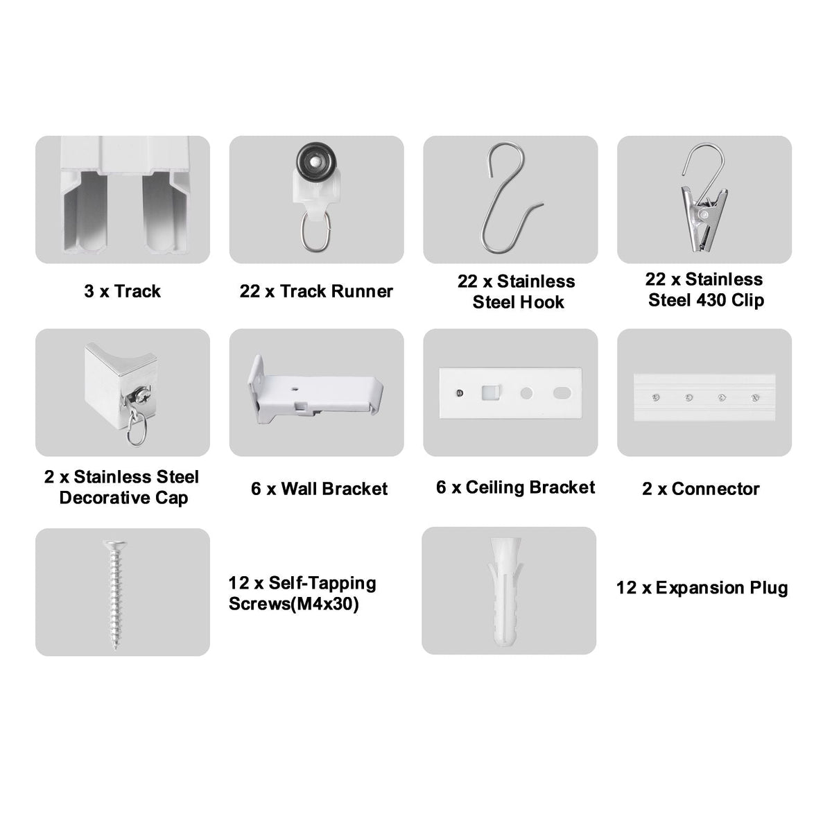 Ceiling Curtain Track Set, 8.9 FT/2.7 Meter, Sliding Ceiling Track System for Curtains, Room Divider Curtain Track Ceiling/Wall Mounted for Living Room Bedroom with Hooks and Hardware, White