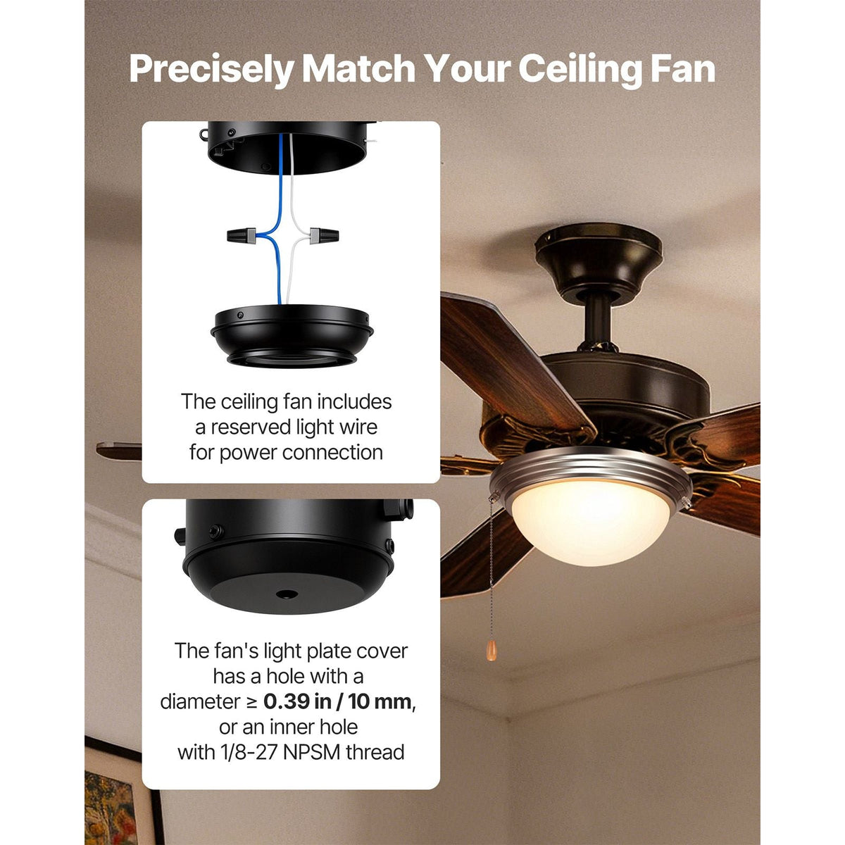 Ceiling Fan Light Kit, 750lm 3000K Fan Light Kit with Pull Chain, 2 LED Bulbs, Modern Replacement Fixture for Living Room, Dining Room, Bedroom, Frosted Milk Glass Shade Brushed Nickel Finish