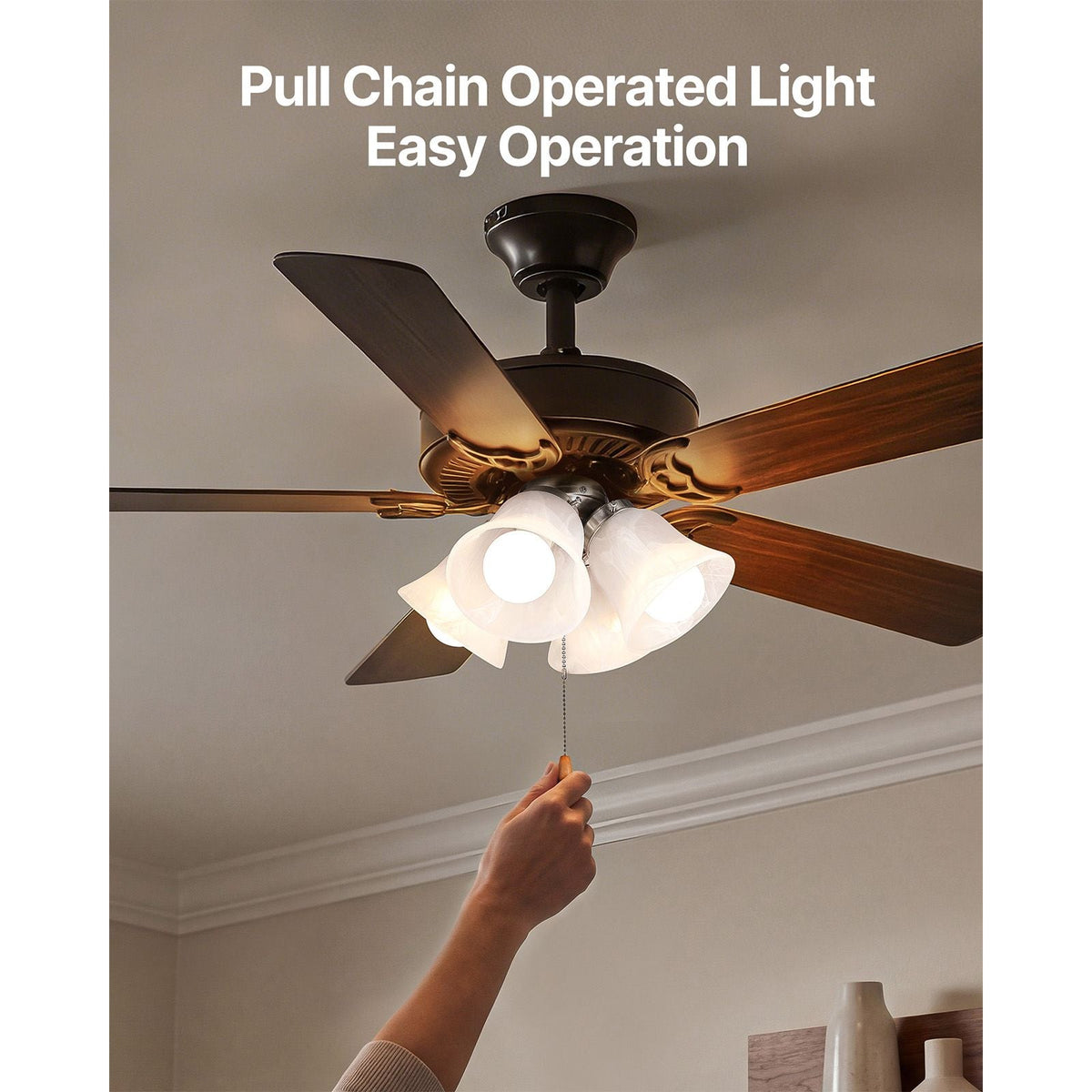 Ceiling Fan Light Kit, Four-Light 3000K 750lm Fan Light Kit with Pull Chain, Replacement Light Fixture for Living Room, Bedroom, Home Decor, Cloud White Glass Shade Brushed Nickel, Floral Shape