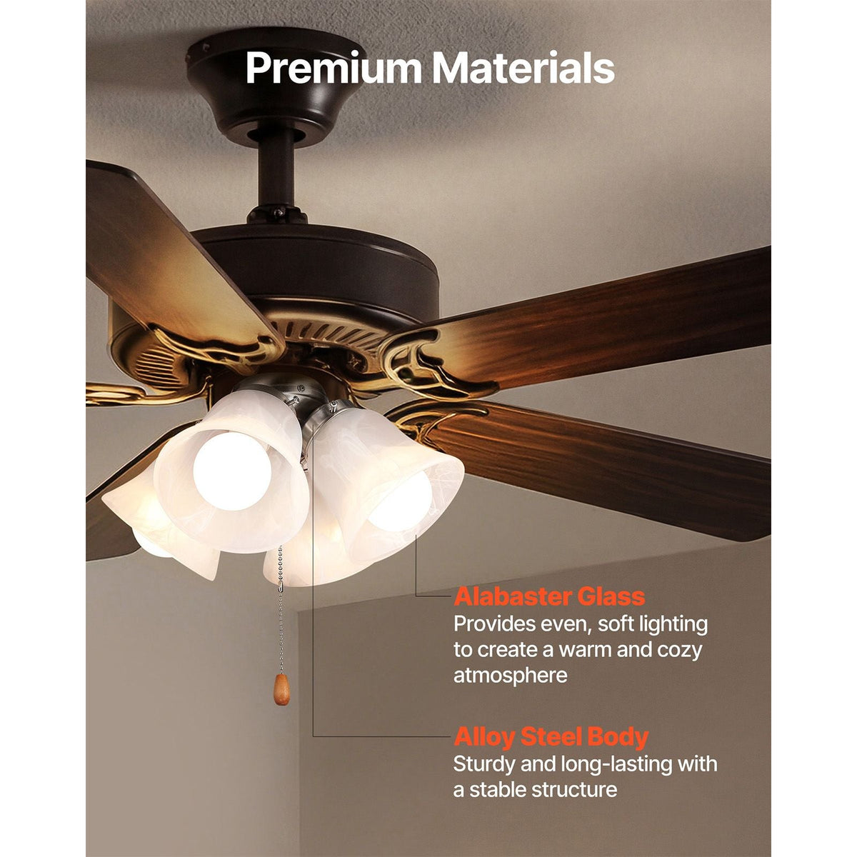 Ceiling Fan Light Kit, Four-Light 3000K 750lm Fan Light Kit with Pull Chain, Replacement Light Fixture for Living Room, Bedroom, Home Decor, Cloud White Glass Shade Brushed Nickel, Floral Shape