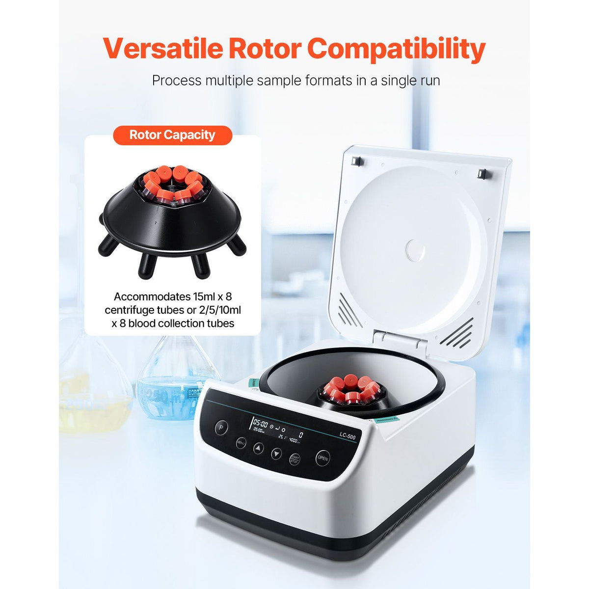 Centrifuge Machine, 100-1900xg RCF Electric Laboratory Centrifuge Machine with 1 Rotor for 2/5/10/15ml Tube Capacity, Low Speed 500-4000rpm with Timer, Widely Used in Various Experiments