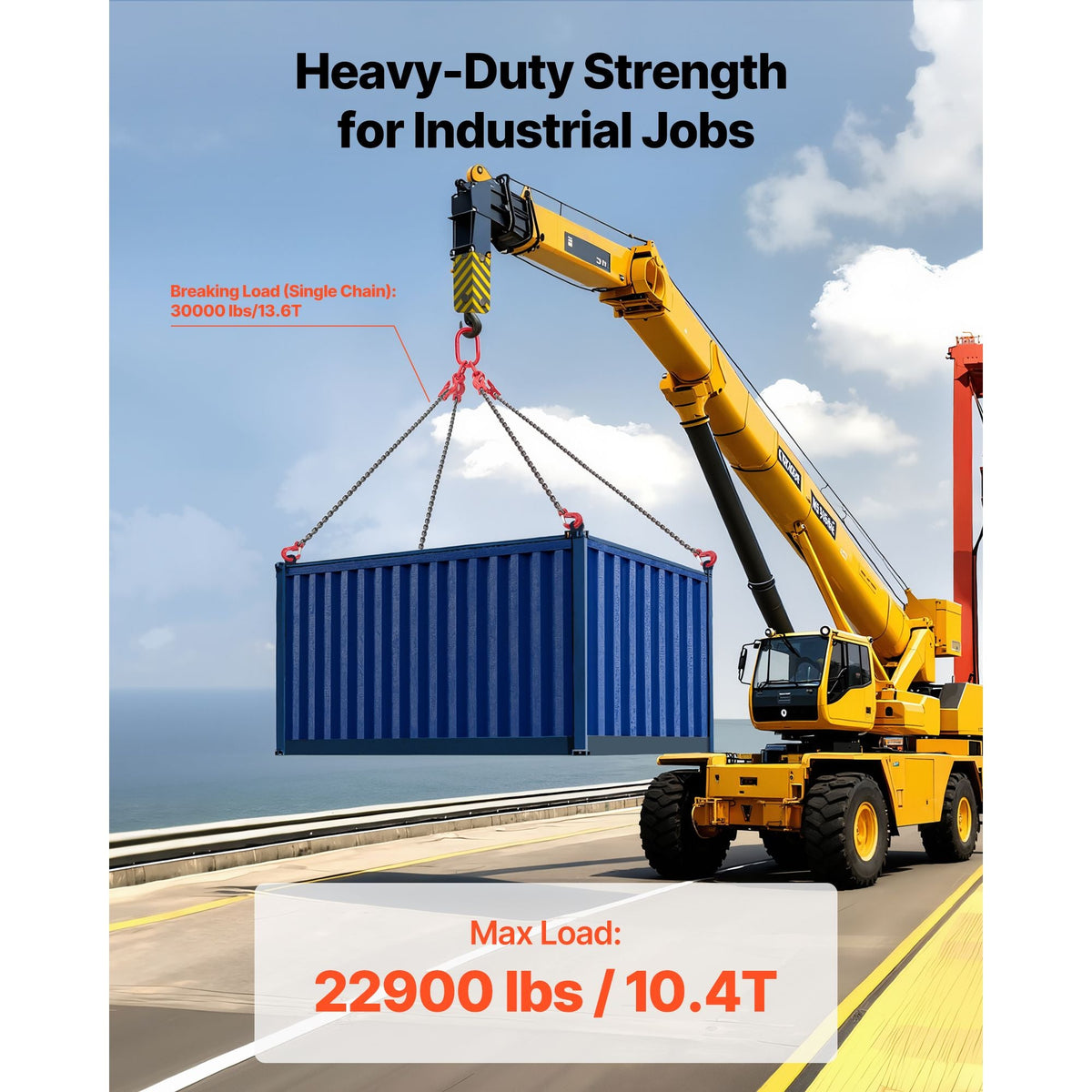 Chain Sling, 3/8 in x 10 ft Lifting Chains with 4 Leg Grab Hooks, Heavy Duty G80 Alloy Steel Lifting Sling, 22900LBS Capacity, Adjustable Engine Chain Hoist Lifts for Cargo Security Towing