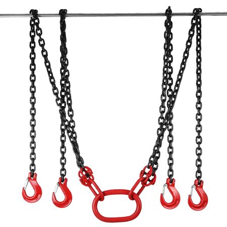 Chain Sling, 5/16 inch x 10 ft Lifting Chains with Hooks, G80 Engine Chain Hoist Lifts, 11000 lbs/5 Ton Capacity Lifting Sling Chains for Engine Hoist, Engine Lift Chain with 4 Leg Grab Hooks