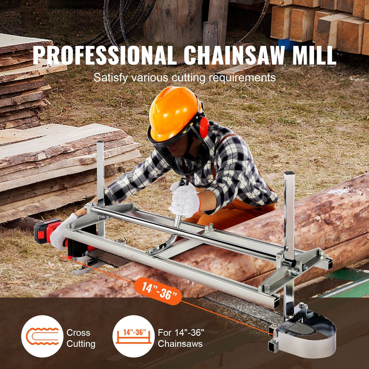 Chainsaw Mill, Portable Sawmill 14"-36" Guide Bar, Galvanized Steel Chainsaw Planking Mill with 0.2"-11.81" Cutting Thickness, Wood Lumber Cross Cutting Saw Mill for Builders and Woodworkers