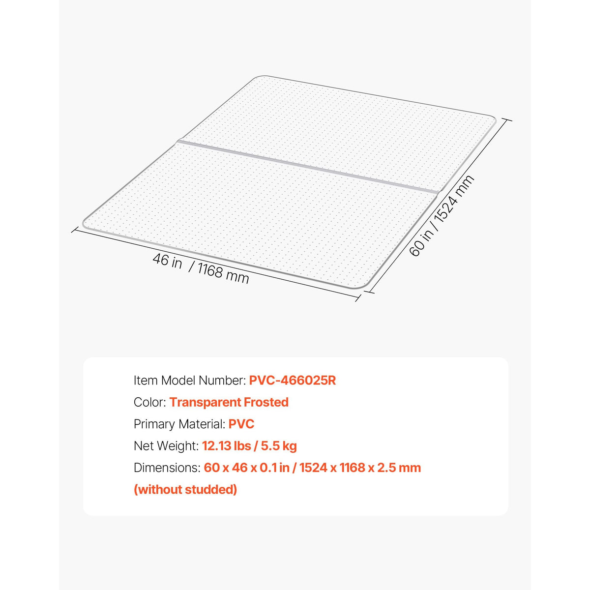 Chair Mat, 60 x 46-inch Office Chair Mat for Low Pile Carpeted Floors, Clear Floor Protector Rug with Studded, Non-Slip & Easy to Clean, Smooth Glide Under Desk Rug for Home Office (Rectangular)