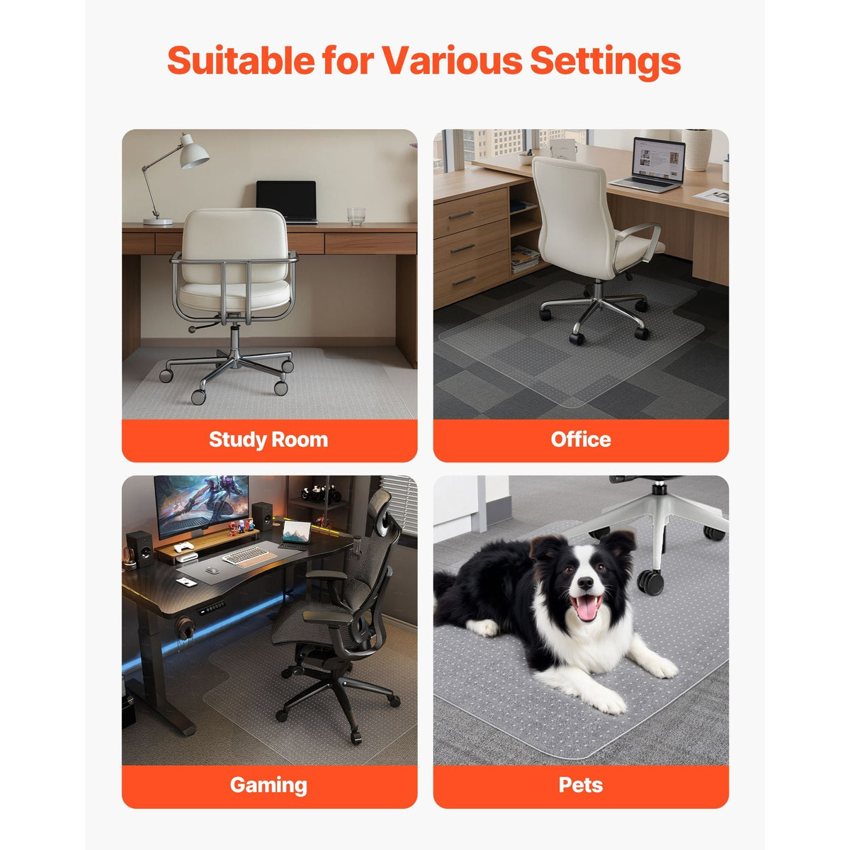 Chair Mat with Lip, 36 x 48-inch Office Chair Mat for Low Pile Carpeted Floors, Clear Floor Protector Rug with Studded, Non-Slip & Easy to Clean, Smooth Glide Under Desk Rug for Home Office