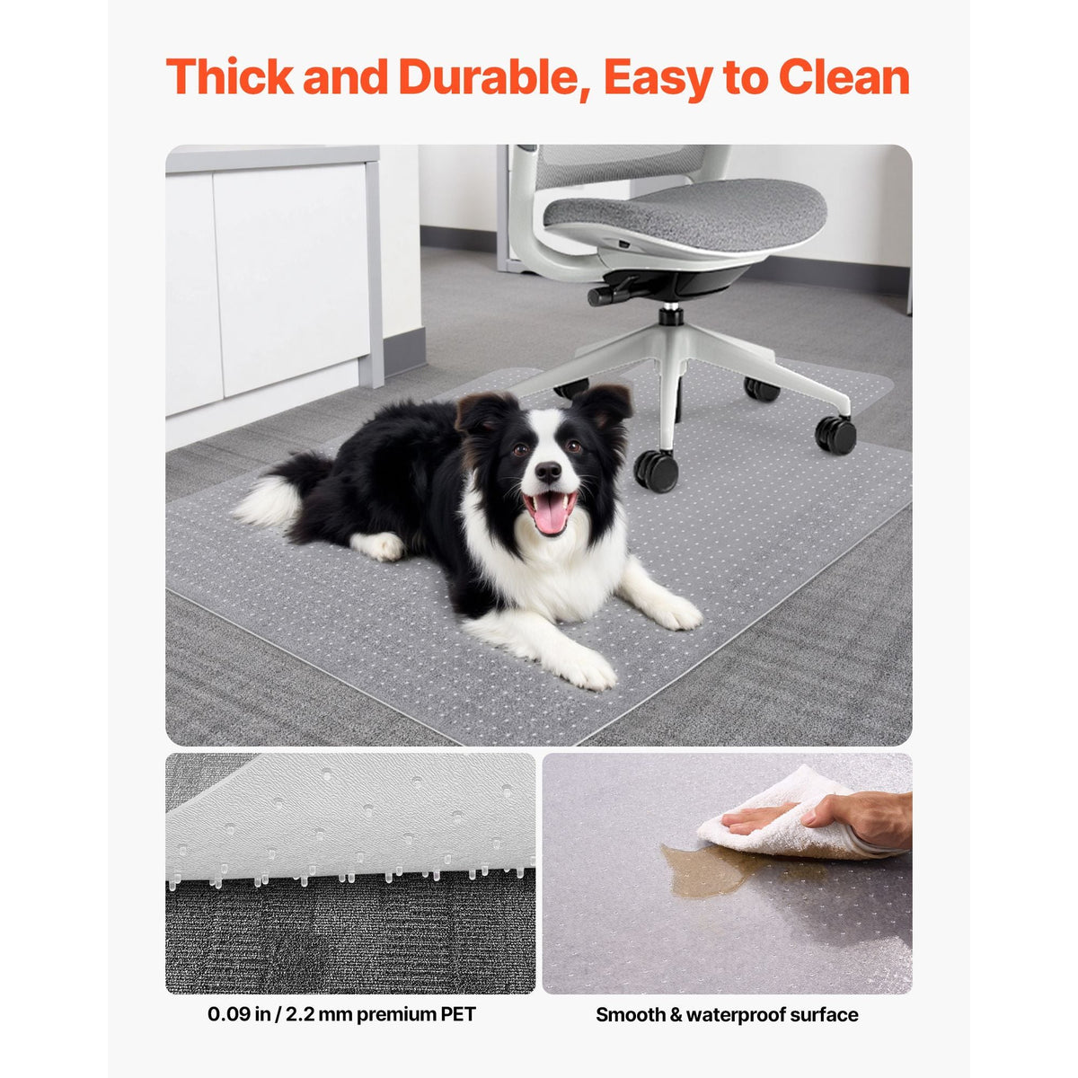 Chair Mat with Lip, 36 x 48-inch Office Chair Mat for Low Pile Carpeted Floors, Clear Floor Protector Rug with Studded, Non-Slip & Easy to Clean, Smooth Glide Under Desk Rug for Home Office
