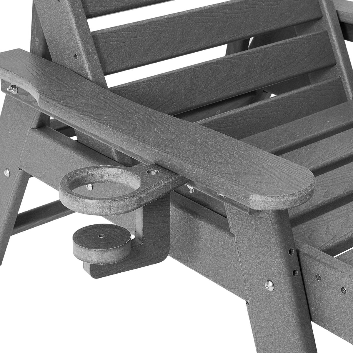 Chaise Lounge Chair, 400 lbs Weight Capacity, 6 Positions Adjustable Patio Lounge Chair, Outdoor HDPE Lounge Chair with Backrest & Cup Holder, for Pool Poolside Deck Backyard Lawn, Gray