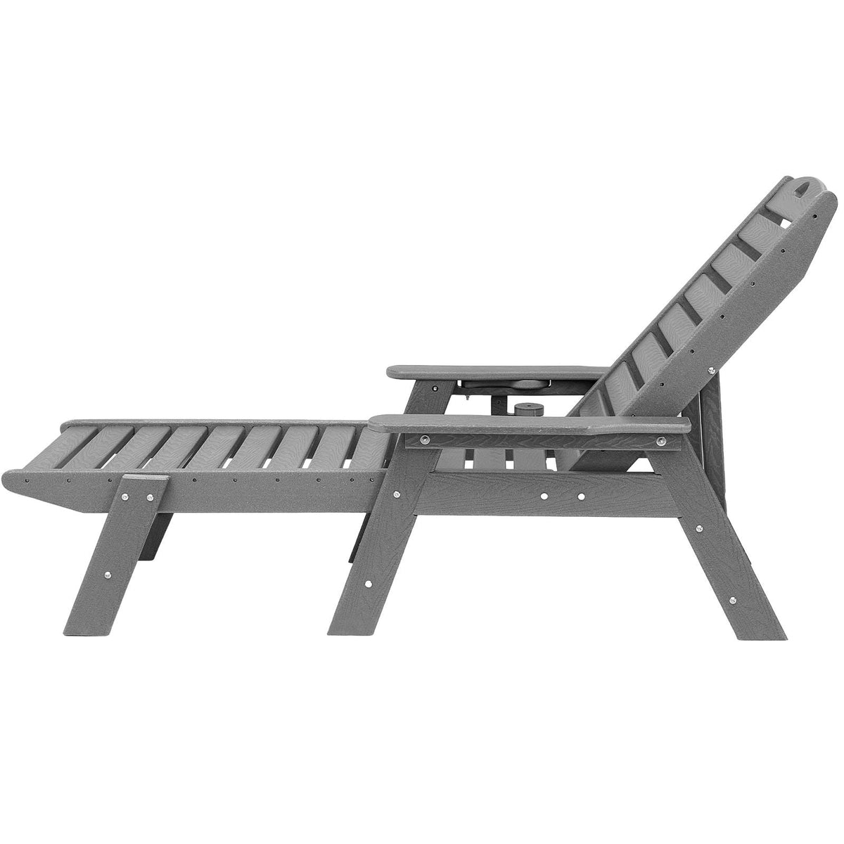 Chaise Lounge Chair, 400 lbs Weight Capacity, 6 Positions Adjustable Patio Lounge Chair, Outdoor HDPE Lounge Chair with Backrest & Cup Holder, for Pool Poolside Deck Backyard Lawn, Gray