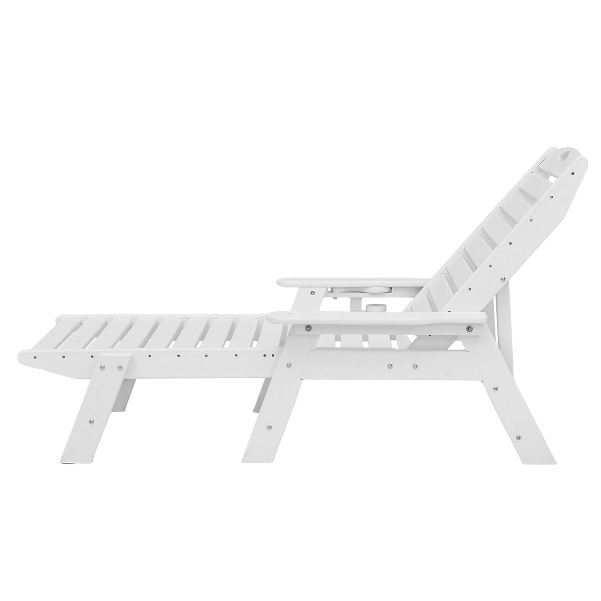 Chaise Lounge Chair, 400 lbs Weight Capacity, 6 Positions Adjustable Patio Lounge Chair, Outdoor HDPE Lounge Chair with Backrest & Cup Holder, for Pool Poolside Deck Backyard Lawn, White