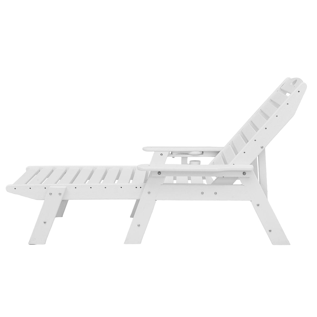 Chaise Lounge Chair, 400 lbs Weight Capacity, 6 Positions Adjustable Patio Lounge Chair, Outdoor HDPE Lounge Chair with Backrest & Cup Holder, for Pool Poolside Deck Backyard Lawn, White