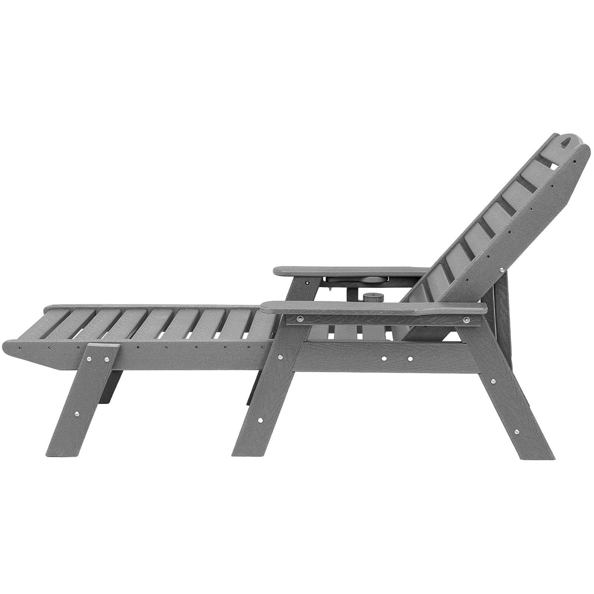 Chaise Lounge Chair, 450 lbs Weight Capacity, Adjustable Patio Lounge Chair for Outdoor with 6 Positions Backrest, HDPE Lounge Chair with Cup Holder for Pool Poolside Deck Backyard Lawn, Gray