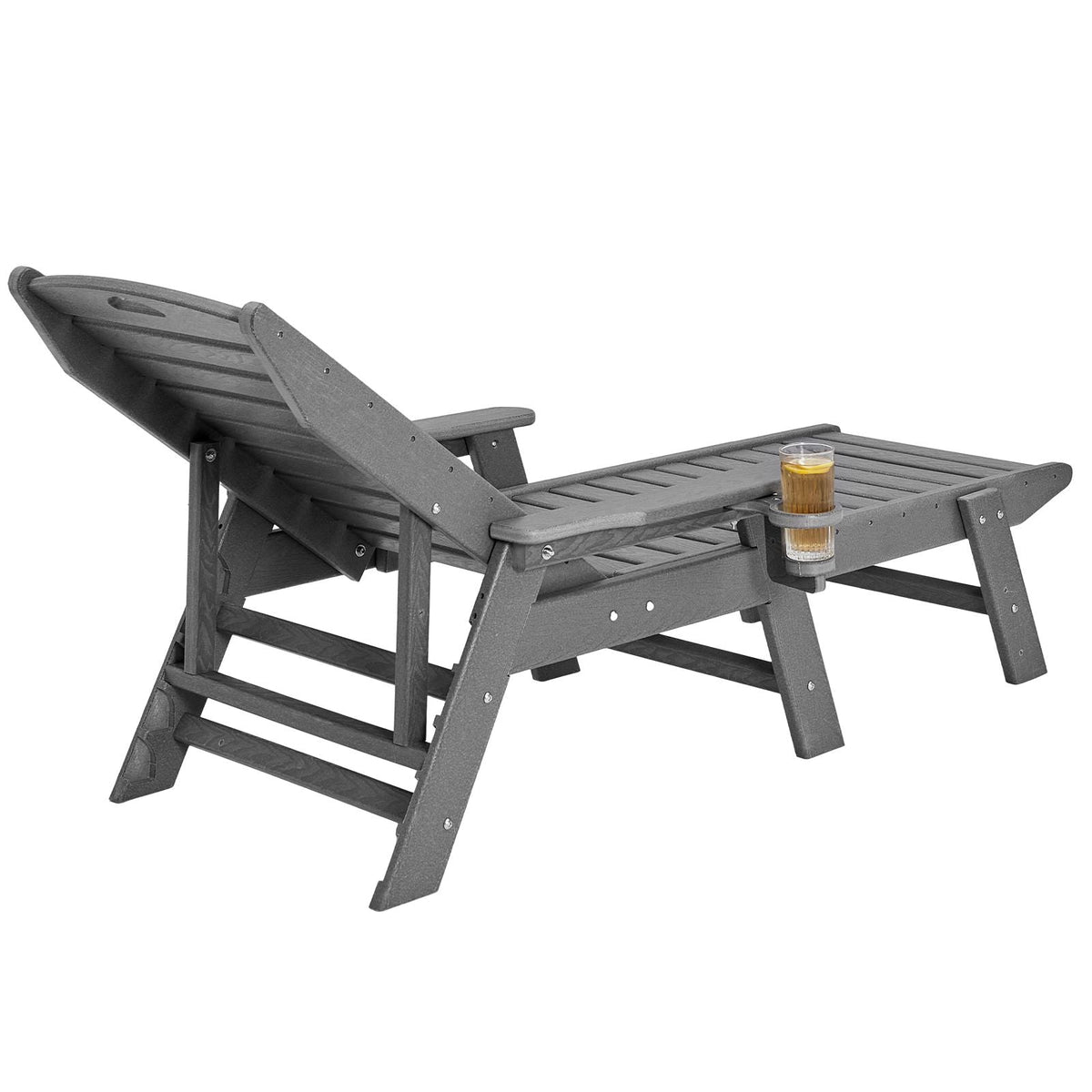 Chaise Lounge Chair, 450 lbs Weight Capacity, Adjustable Patio Lounge Chair for Outdoor with 6 Positions Backrest, HDPE Lounge Chair with Cup Holder for Pool Poolside Deck Backyard Lawn, Gray