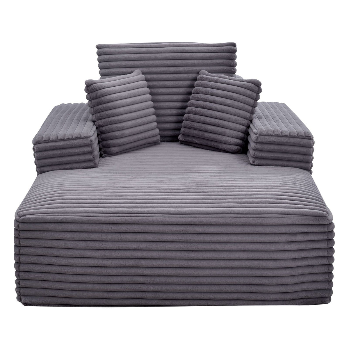 Chaise Lounge Chair, 54 in Boneless Chaise Lounge Indoor, Modern Upholstered Oversized Reading Chair with Throw Pillows & Armrests, Sofa Couch Deep Seat Sleeper for Living Room, Bedroom, Grey