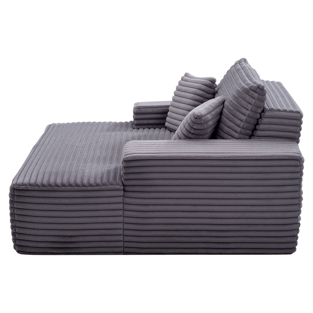 Chaise Lounge Chair, 54 in Boneless Chaise Lounge Indoor, Modern Upholstered Oversized Reading Chair with Throw Pillows & Armrests, Sofa Couch Deep Seat Sleeper for Living Room, Bedroom, Grey