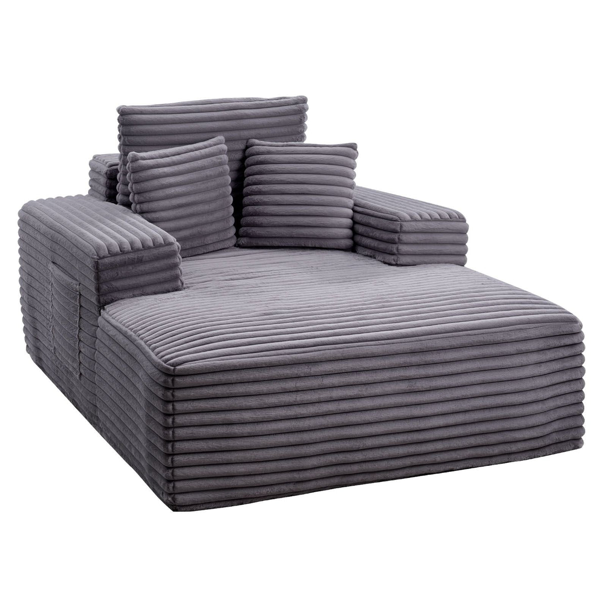 Chaise Lounge Chair, 54 in Boneless Chaise Lounge Indoor, Modern Upholstered Oversized Reading Chair with Throw Pillows & Armrests, Sofa Couch Deep Seat Sleeper for Living Room, Bedroom, Grey