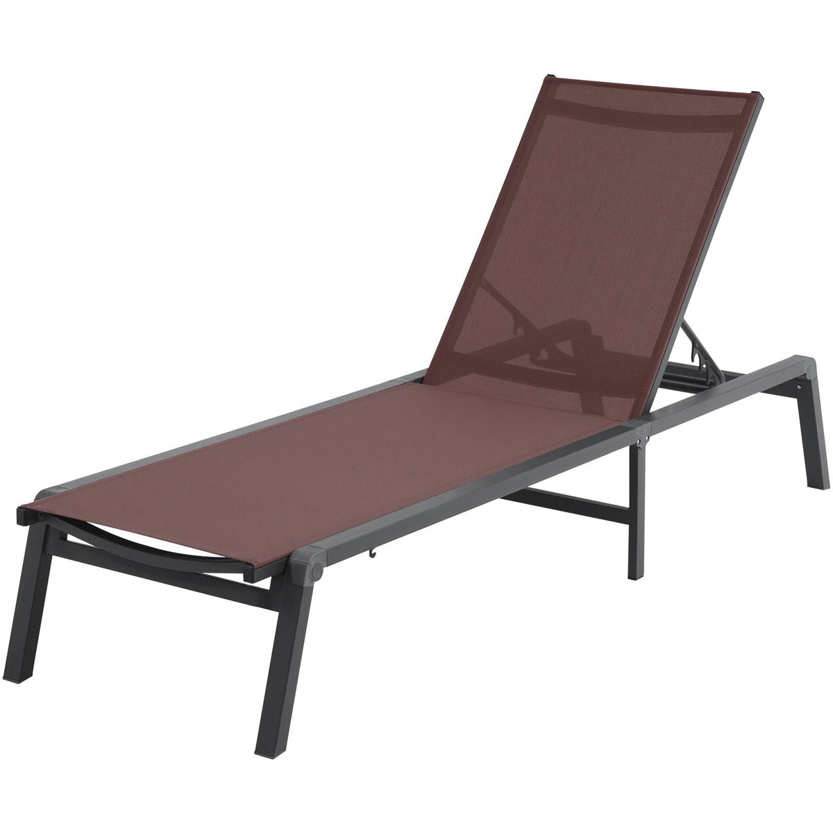 Chaise Lounge Chair Outdoor, Aluminum Patio Lounge Chair with Adjustable 5-Position, Folding Pool Lounge Chair Recliner and Full Flat Tanning Chair for Patio, Beach, Pool, Brown