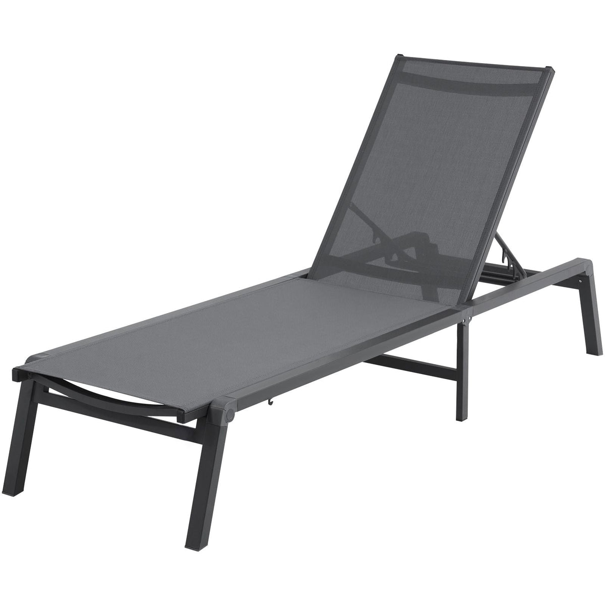 Chaise Lounge Chair Outdoor, Aluminum Patio Lounge Chair with Adjustable 5-Position, Folding Pool Lounge Chair Recliner and Full Flat Tanning Chair for Patio, Beach, Pool, Dark Grey