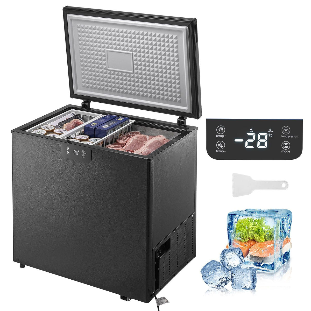 Chest Freezer, 5.4 Cu.ft / 153 L Compact Deep Freezer, Free Standing Top Open Door Compact Freezers with 2 Removable Baskets & Adjustable Thermostat, Energy Saving & Low Noise, Black