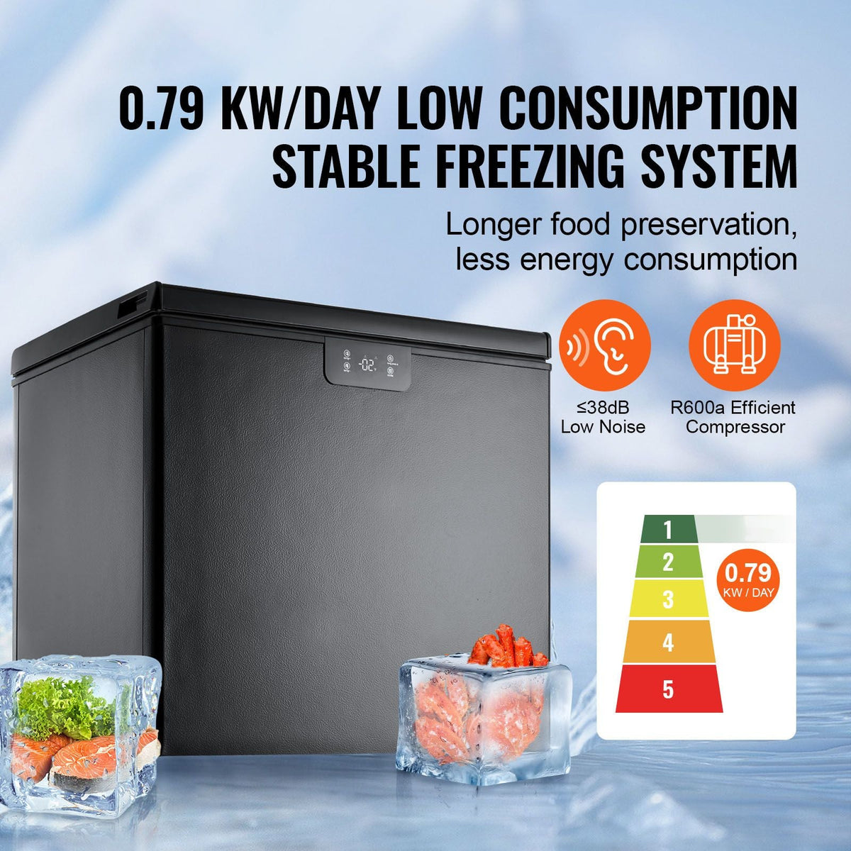 Chest Freezer, 5.4 Cu.ft / 153 L Compact Deep Freezer, Free Standing Top Open Door Compact Freezers with 2 Removable Baskets & Adjustable Thermostat, Energy Saving & Low Noise, Black