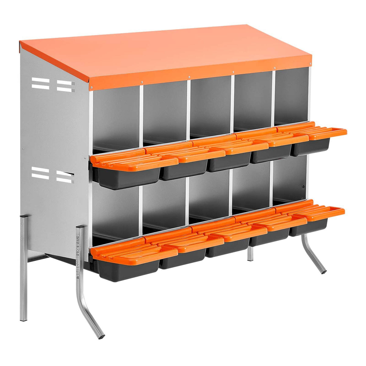 Chicken Nesting Boxes, 10 Compartments, with Support Legs, Easy Egg Collection, Galvanized Steel and High-Strength Plastic, Roll Away Nesting Boxes for Chickens and Hens Laying Eggs, Orange