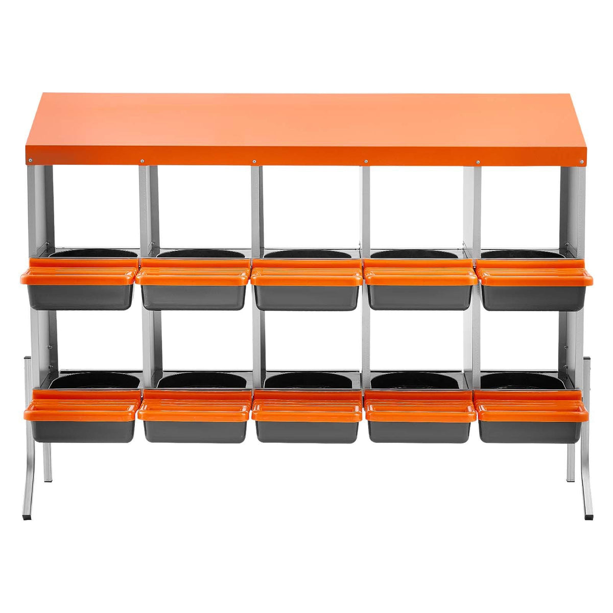 Chicken Nesting Boxes, 10 Compartments, with Support Legs, Easy Egg Collection, Galvanized Steel and High-Strength Plastic, Roll Away Nesting Boxes for Chickens and Hens Laying Eggs, Orange