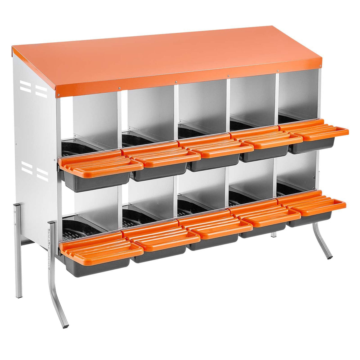 Chicken Nesting Boxes, 10 Compartments, with Support Legs, Easy Egg Collection, Galvanized Steel and High-Strength Plastic, Roll Away Nesting Boxes for Chickens and Hens Laying Eggs, Orange