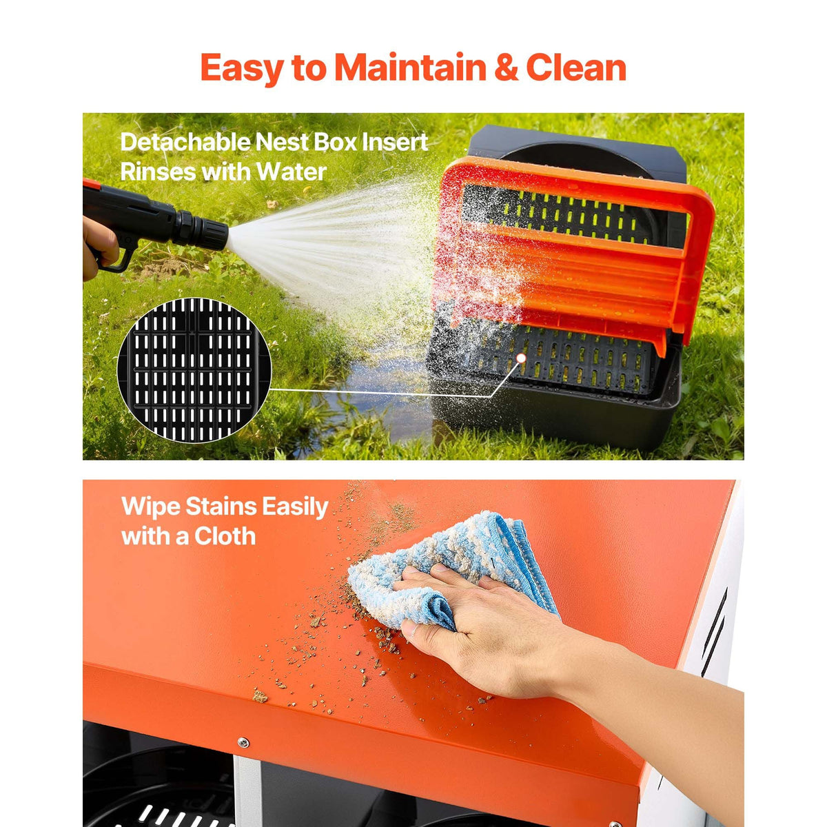 Chicken Nesting Boxes, 10 Compartments, with Support Legs, Easy Egg Collection, Galvanized Steel and High-Strength Plastic, Roll Away Nesting Boxes for Chickens and Hens Laying Eggs, Orange