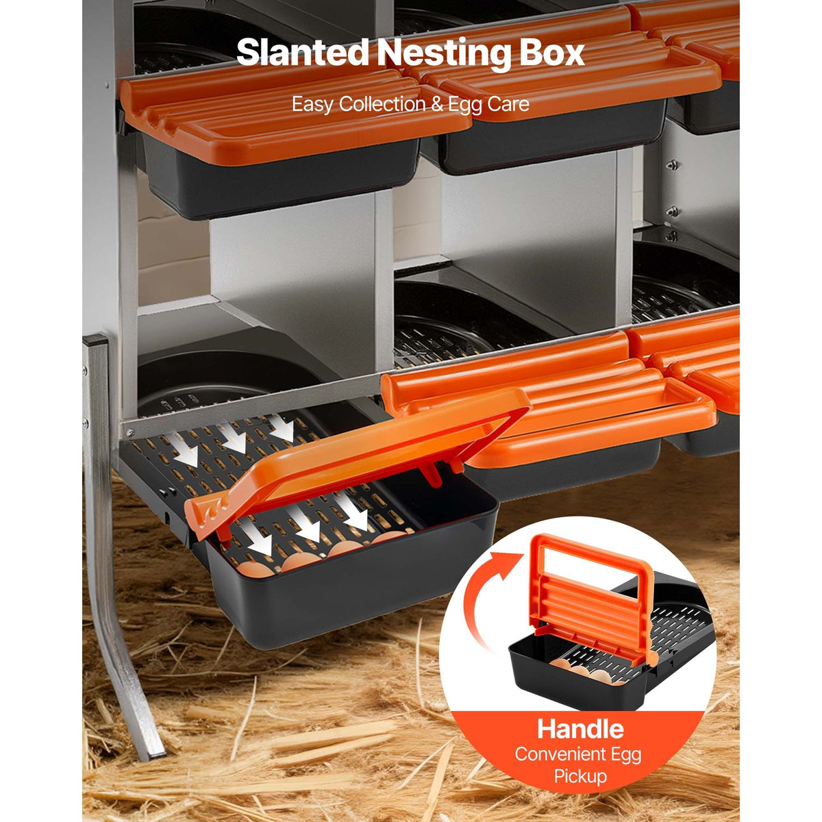 Chicken Nesting Boxes, 10 Compartments, with Support Legs, Easy Egg Collection, Galvanized Steel and High-Strength Plastic, Roll Away Nesting Boxes for Chickens and Hens Laying Eggs, Orange