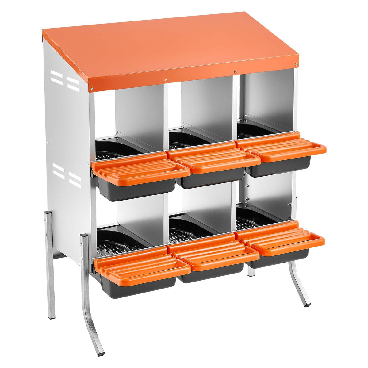 Chicken Nesting Boxes, 6 Compartments, with Support Legs, Easy Egg Collection, Galvanized Steel and High-Strength Plastic, Roll Away Nesting Boxes for Chickens and Hens Laying Eggs, Orange
