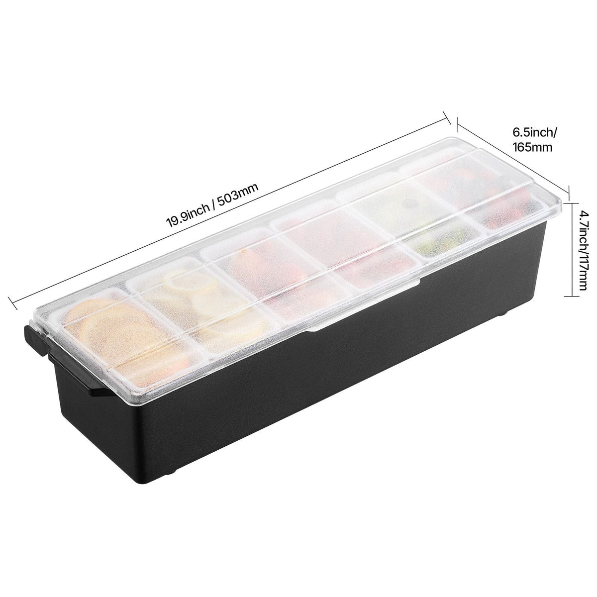 Chilled Condiment Server, 6 Compartment Ice Cooled Condiment Serving Container, Chilled Garnish Tray Bar Caddy with Lid, for Bartending & Serving Taco, Salad, Fruit, Home & Restaurant Supplies