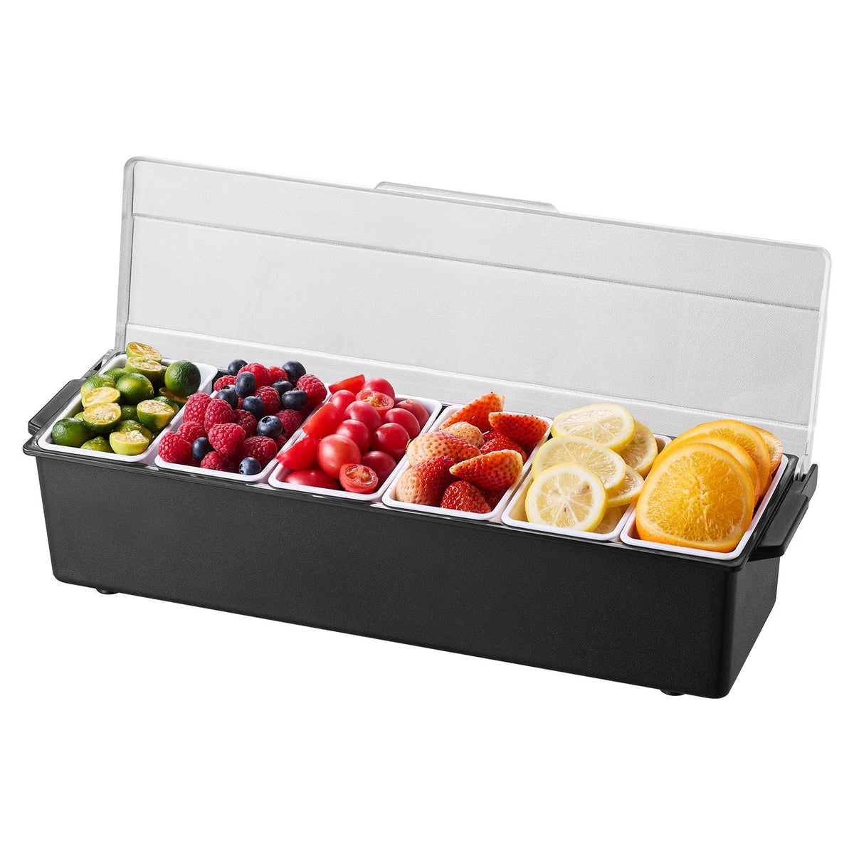 Chilled Condiment Server, 6 Compartment Ice Cooled Condiment Serving Container, Chilled Garnish Tray Bar Caddy with Lid, for Bartending & Serving Taco, Salad, Fruit, Home & Restaurant Supplies