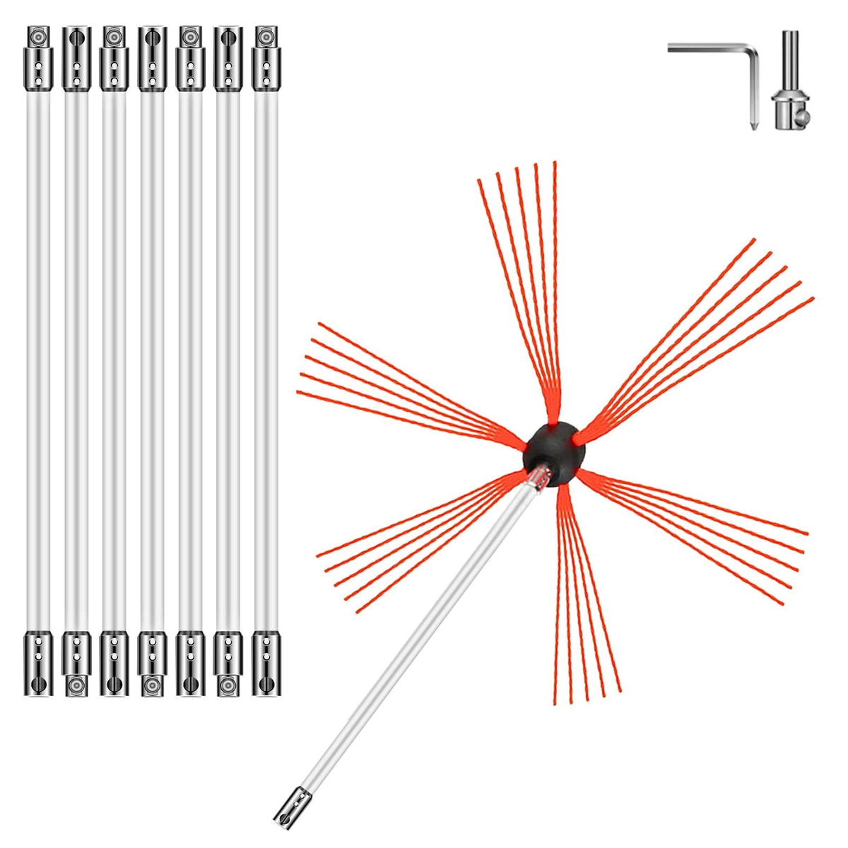 Chimney Sweep Kit 26FT, Chimney Brush 315 Inch Chimney Brush Rod Kit 8 Rods with Nylon Flexible Rods .
