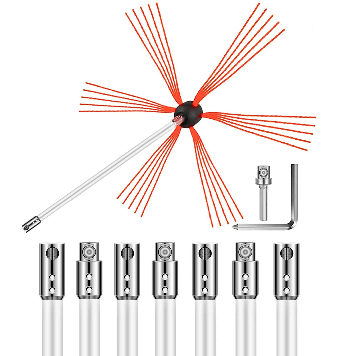 Chimney Sweep Kit 26FT, Chimney Brush 315 Inch Chimney Brush Rod Kit 8 Rods with Nylon Flexible Rods .