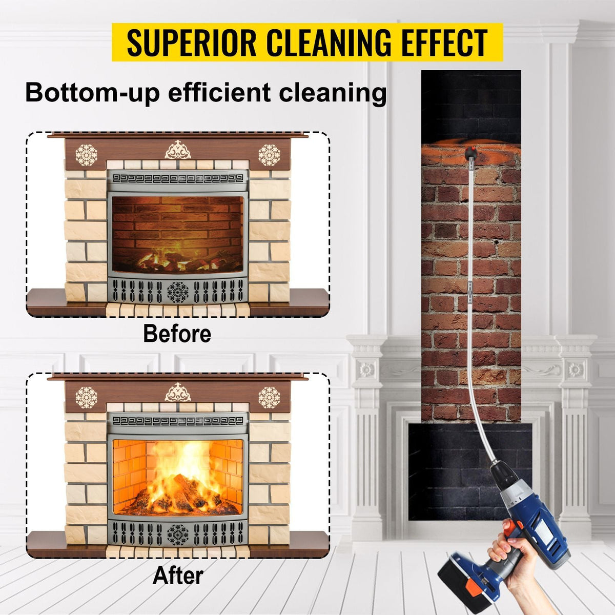 Chimney Sweep Kit 26FT, Chimney Brush 315 Inch Chimney Brush Rod Kit 8 Rods with Nylon Flexible Rods .