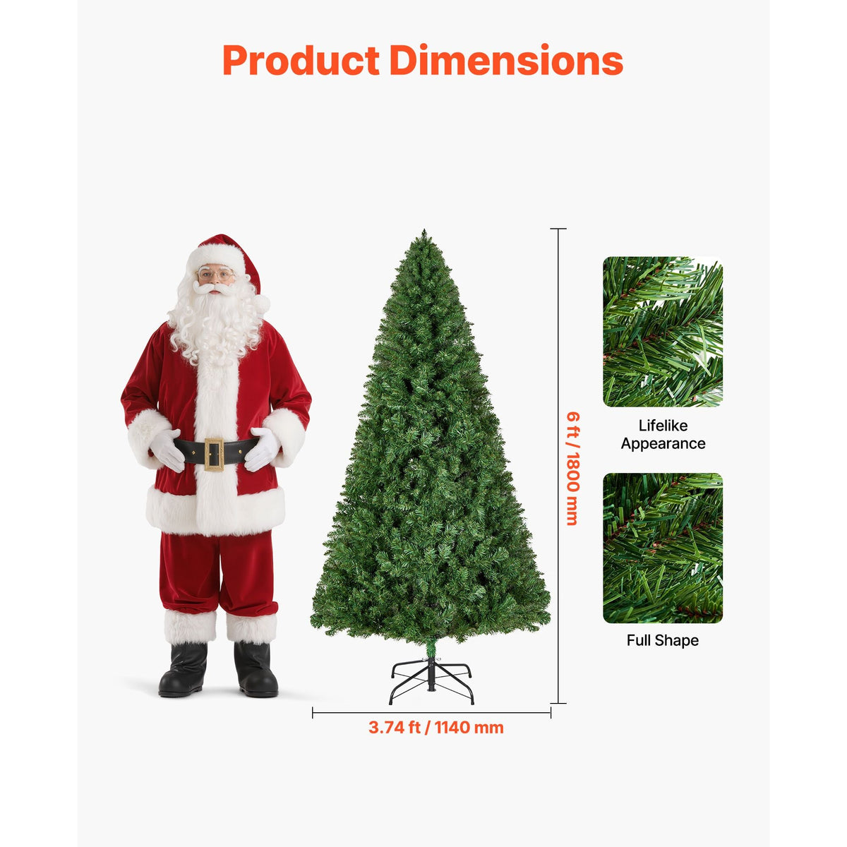 Christmas Tree, 6ft Artificial Xmas Tree, Full Holiday Decor Trees with 1250 Branch Tips & Sturdy Metal Base for Home Party Office Decoration