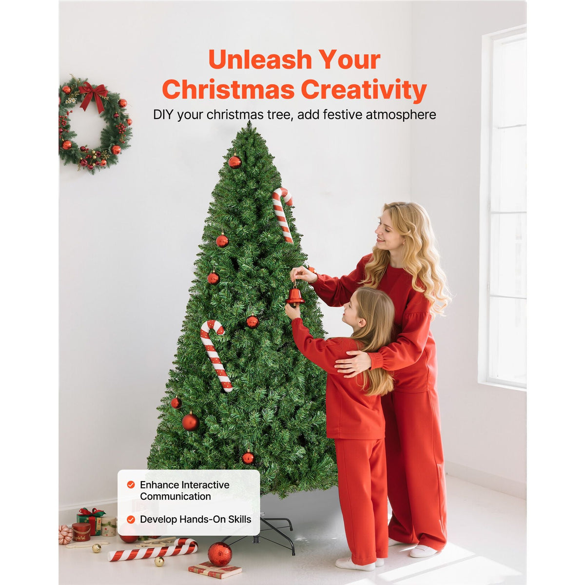 Christmas Tree, 6ft Artificial Xmas Tree, Full Holiday Decor Trees with 1250 Branch Tips & Sturdy Metal Base for Home Party Office Decoration