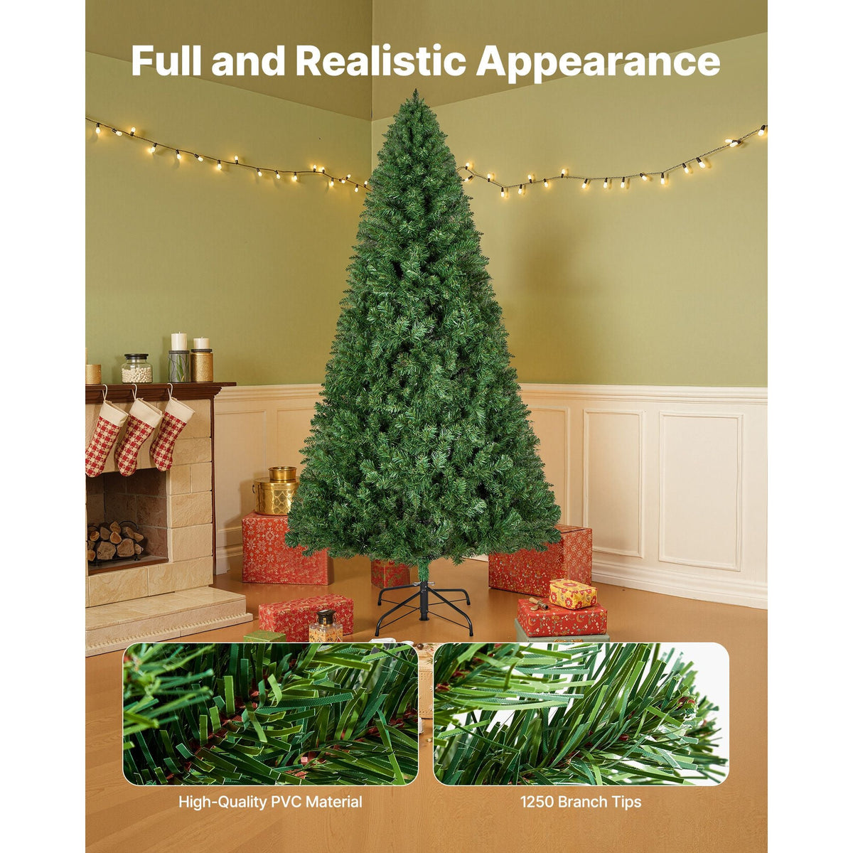 Christmas Tree, 6ft Artificial Xmas Tree, Full Holiday Decor Trees with 1250 Branch Tips & Sturdy Metal Base for Home Party Office Decoration