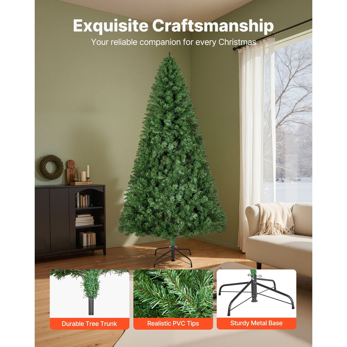 Christmas Tree, 6ft Artificial Xmas Tree, Full Holiday Decor Trees with 1250 Branch Tips & Sturdy Metal Base for Home Party Office Decoration