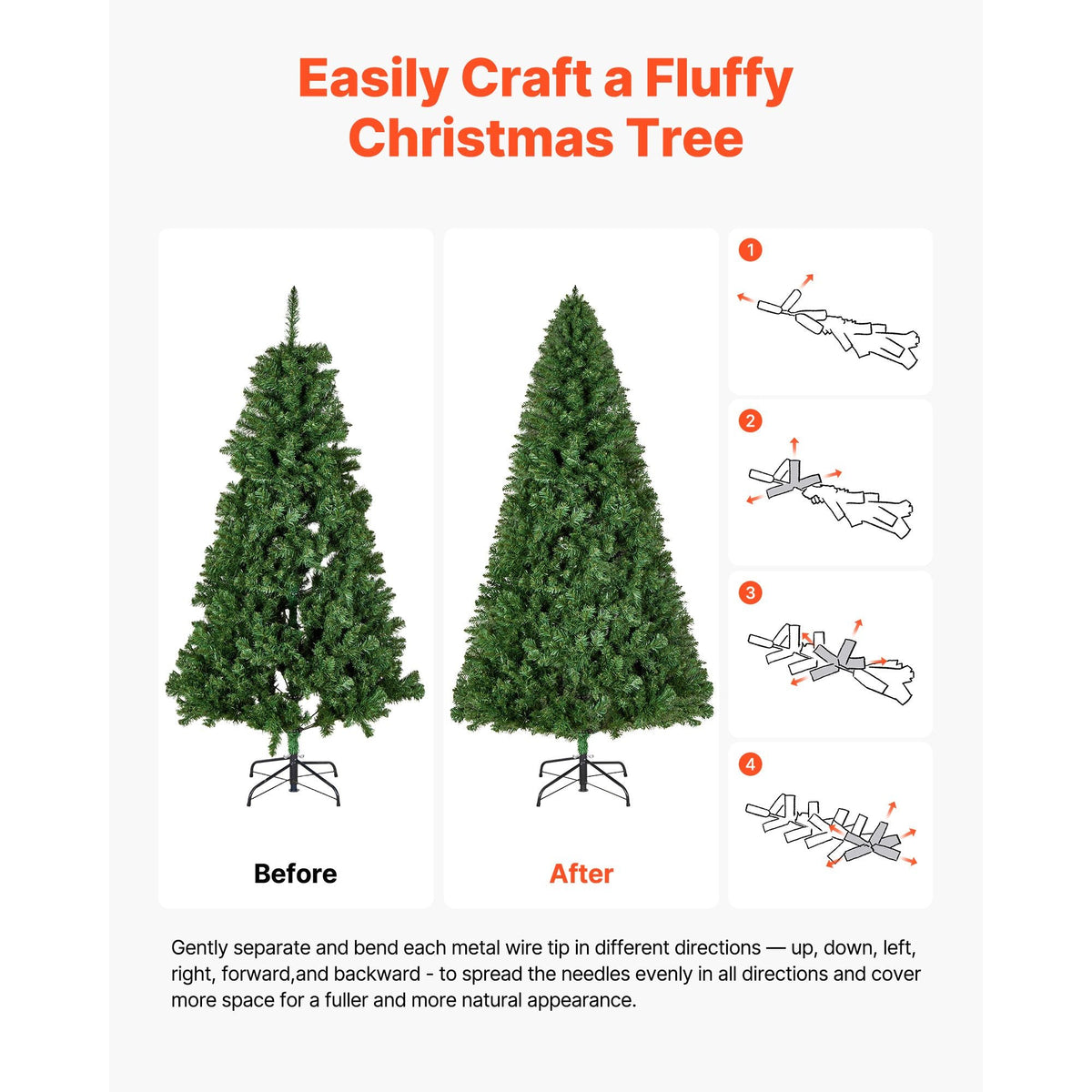 Christmas Tree, 6ft Artificial Xmas Tree, Full Holiday Decor Trees with 1250 Branch Tips & Sturdy Metal Base for Home Party Office Decoration