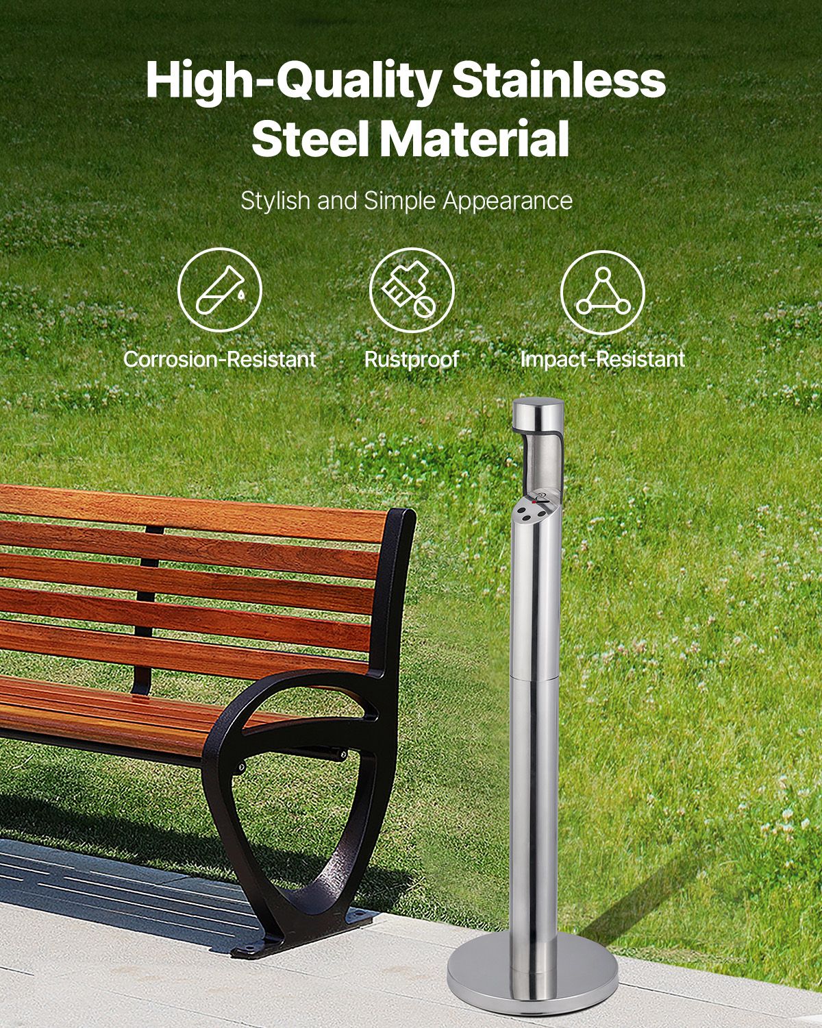Cigarette Butt Receptacle, Stainless Steel Cylinder Cigarette Butt Container, Freestanding and Weatherproof Outdoor Cigarette Butt Disposal for Garden, Office, Restaurant, Hotel, Bar, Silver