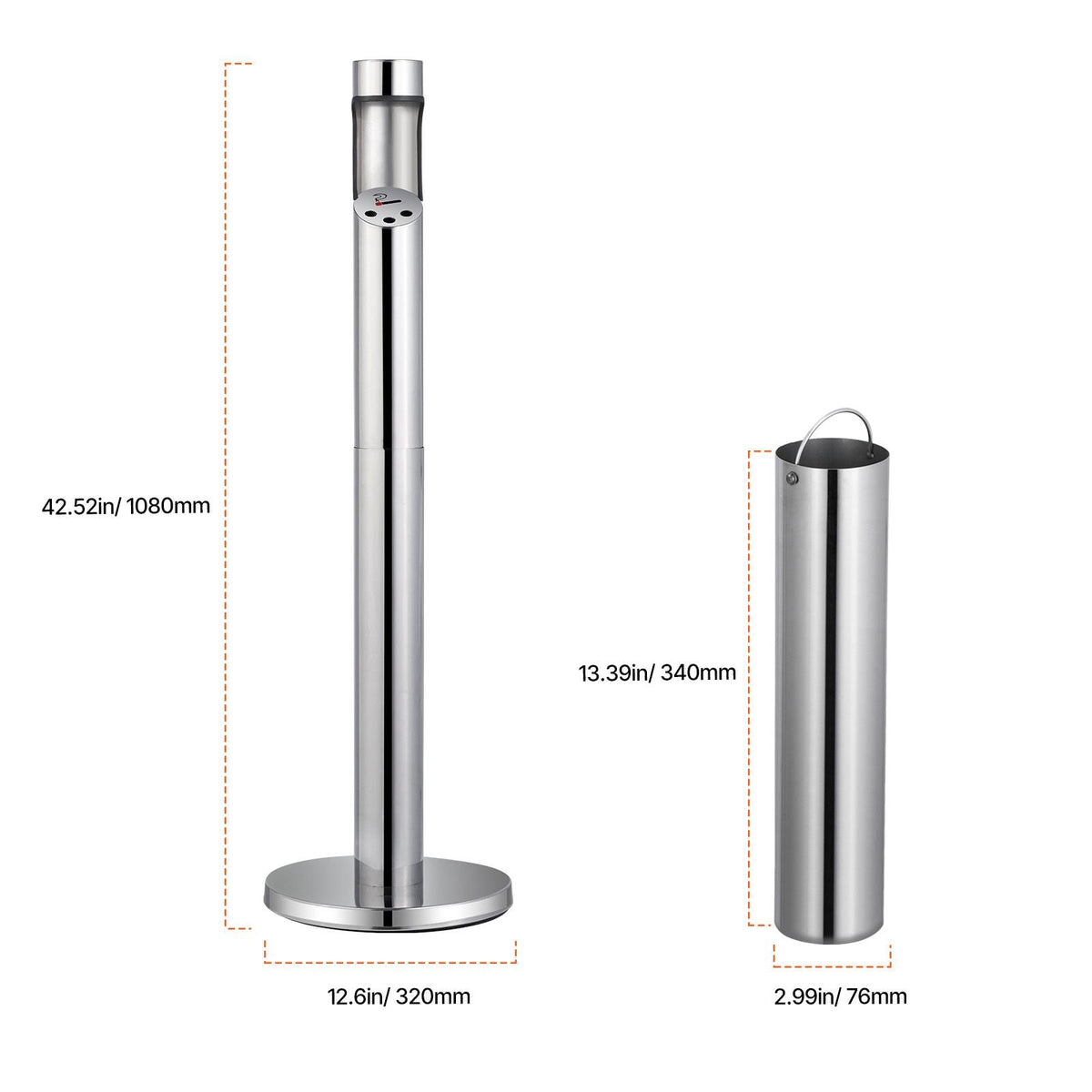 Cigarette Butt Receptacle, Stainless Steel Cylinder Cigarette Butt Container, Freestanding and Weatherproof Outdoor Cigarette Butt Disposal for Garden, Office, Restaurant, Hotel, Bar, Silver