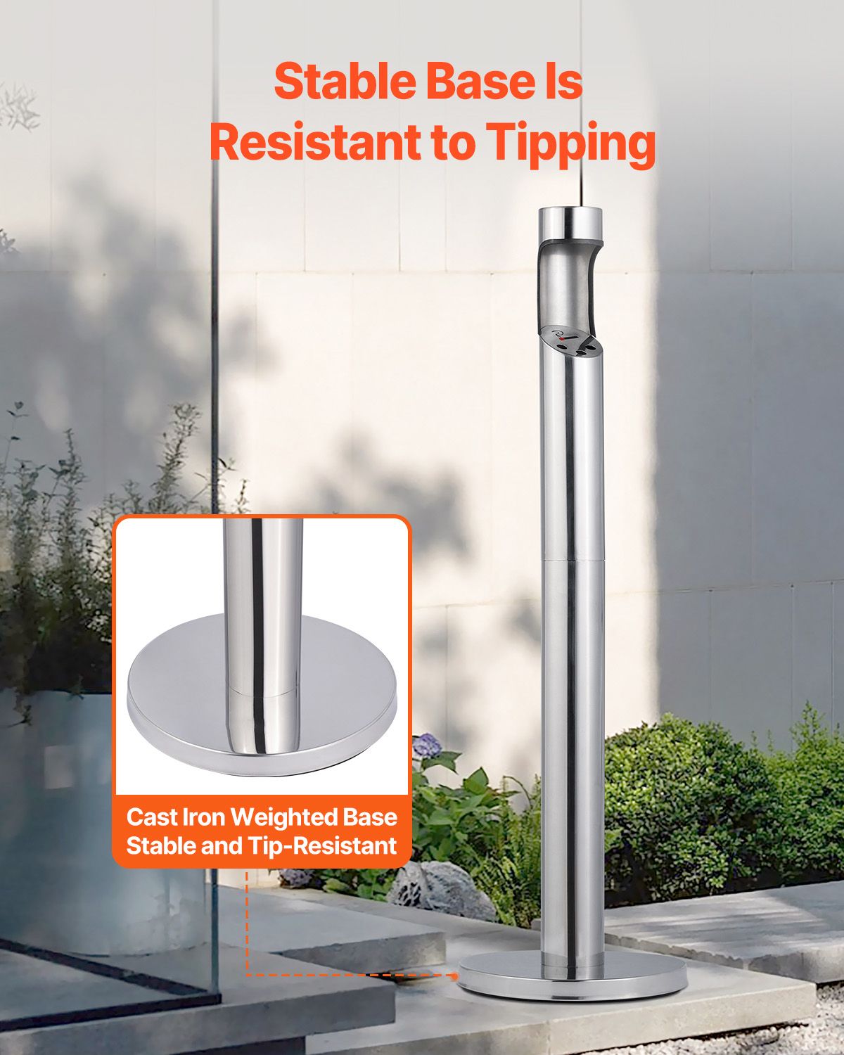Cigarette Butt Receptacle, Stainless Steel Cylinder Cigarette Butt Container, Freestanding and Weatherproof Outdoor Cigarette Butt Disposal for Garden, Office, Restaurant, Hotel, Bar, Silver